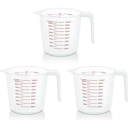 Appletofu 4 Cup Plastic Measuring Cup (1000ml) with Handle and Spout - Set of 3