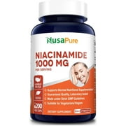 NusaPure Niacinamide 1000mg 200 Veggie Capsules (Non-GMO & Gluten Free) Flush Free