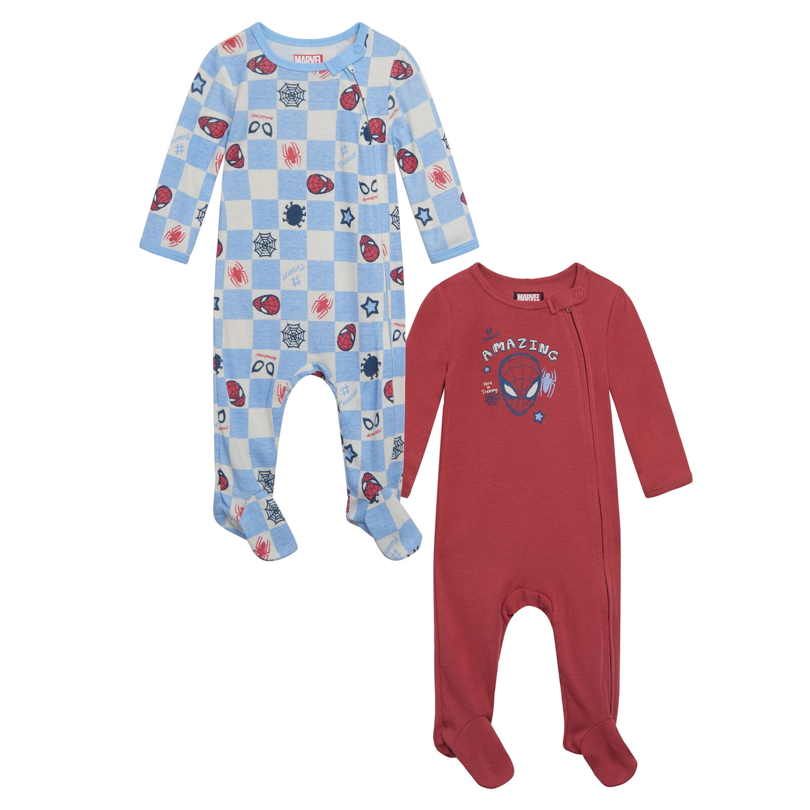 Marvel Avengers Spider-Man 2 Pack Zip Up Sleep N' Play Coveralls Newborn to Infant