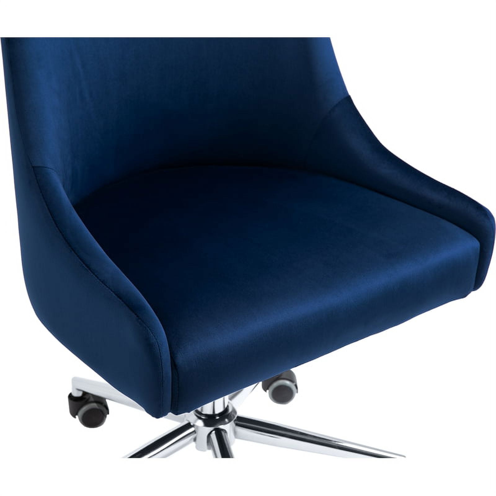 Pemberly Row Velvet Swivel Adjustable Office Chair with Casters in Navy