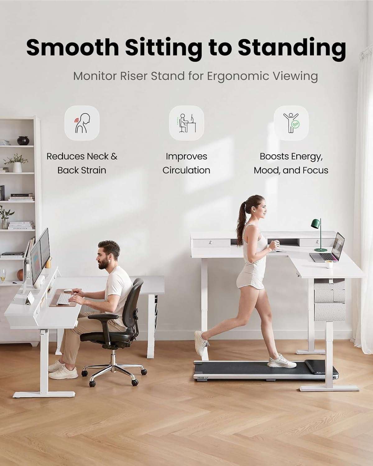 Kyspho L Shaped Electric Standing Desk, 63" Ergonomic Corner Height Adjustable Desk with Drawers, Sit Stand Computer Table with Storage for Work Office Home, White