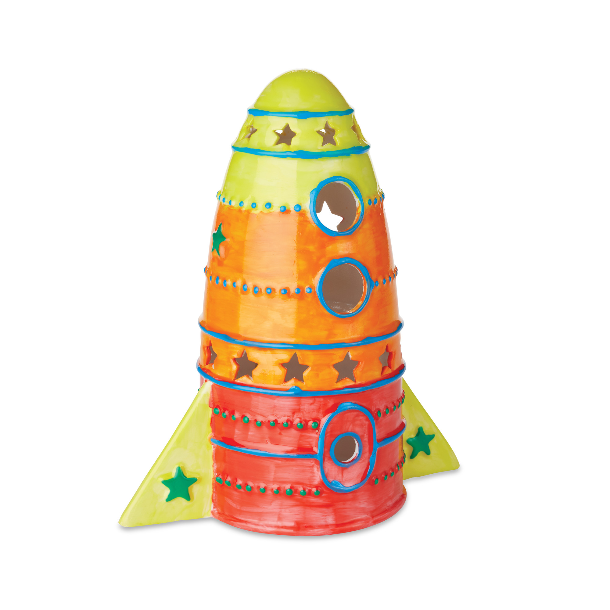 MindWare Paint Your Own Porcelain: Rocket Light with 2 tea lights, 12 paints & 2 brushes, Creative paintable pottery crafts & gift kits for kids