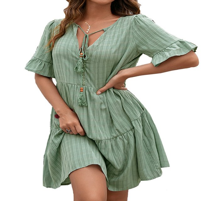 Femmes Robe à Manches Courtes avec une Ligne Version Simple Style Couleur Unie V-Cou Vêtements d'Été