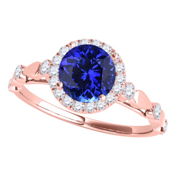 Mauli Jewels Engagement Rings for Women 1.20 Carat Halo Tanzanite And Diamond Engagement Wedding Ring 4 prong 14k Rose Gold