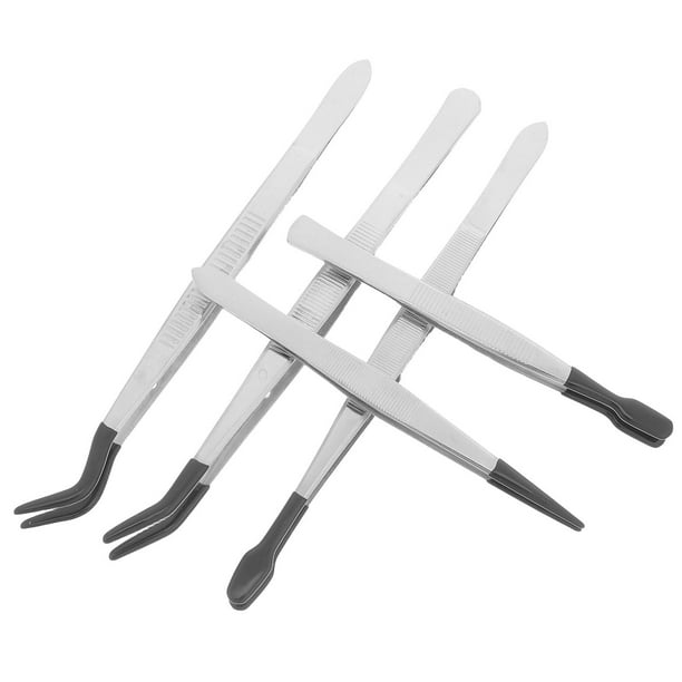 RUNROTOO 5Ud Pinzas De Precisión Con Recubrimiento De Goma Plateadas Para Manualidades Y Modelismo