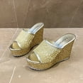 thumbnail image 6 of ZTTD Ladies Fashion Summer Solid Color Sequin Mesh Open Toe Wedge Heel Thick Sole Sandals Gold, 6 of 6