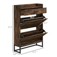 thumbnail image 3 of Narrow Shoe Cabinet With 2 Flip Doors And Top Drawer, Brown, 3 of 9