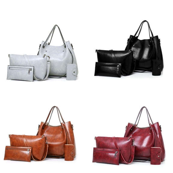 Stylish Casual Leather Tote Handbag Set for Women Complete Four Piece with Shoulder Bag Purse and Shopper
