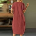 thumbnail image 6 of SMihono Ethnic Style Dress for Women Casual Round Neck Short Sleeve Baggy Midi Dress Loose Comfy Vacation Beach Summer Outfit Wine XXL, 6 of 9