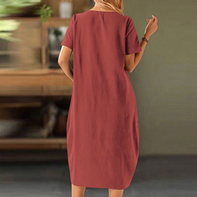 Mgmyaa Women's Summer Long Dress Casual Round Neck Short Sleeve Tunic Dresses  Popover Maxi Dress with Pockets - Walmart.com