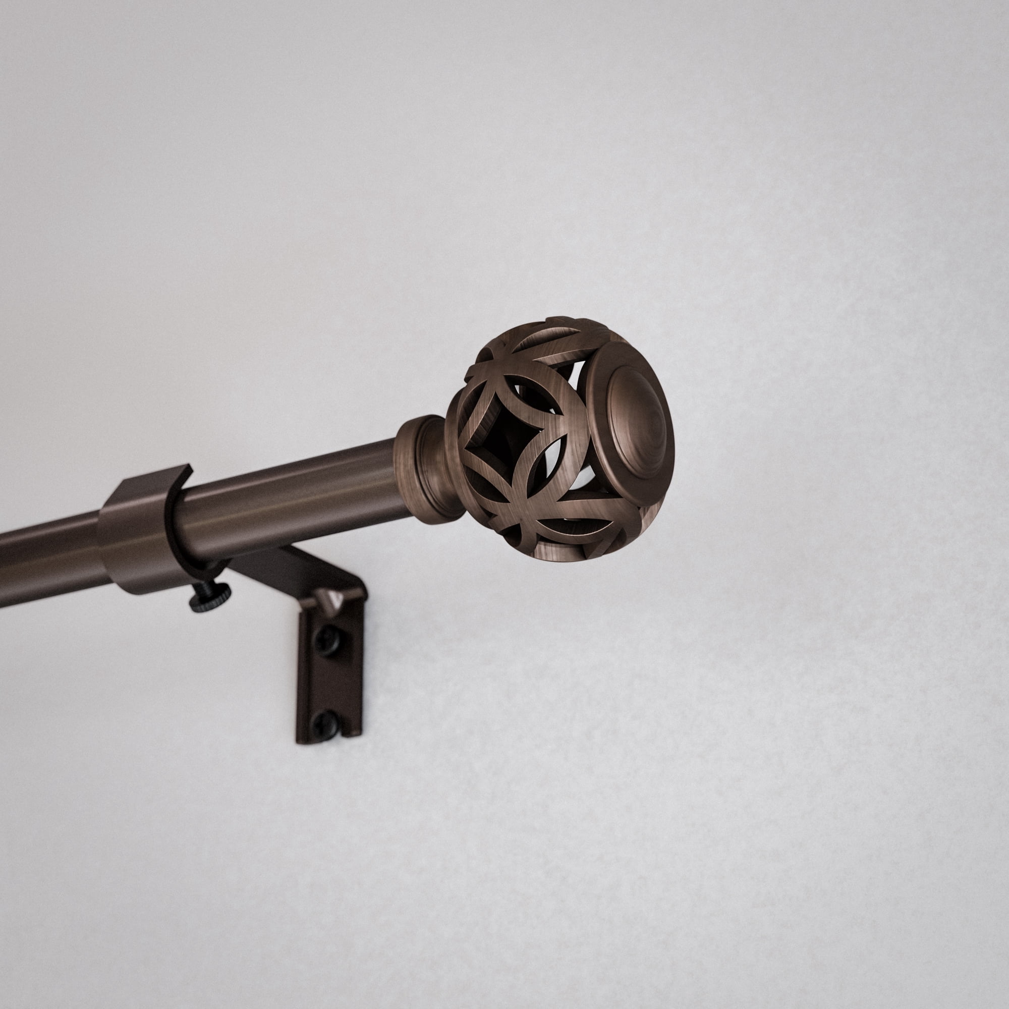 Mainstays 3/4" Bronze Filigree Knob Adjustable Single Curtain Rod Set, 23-84"