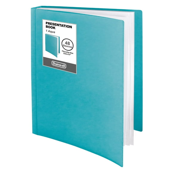 Dunwell Binder with Plastic Sleeves 48-Pocket (Aqua) - Presentation Book, 8.5 x 11 Portfolio Folder with Clear Sheet Protectors, Displays 96-Page Documents, Certificates, Important Papers