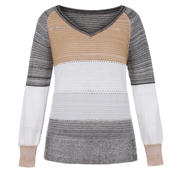 oqasdz Womens Sweaters Fashion Patchwork V Neck Long Sleeves Sweater Blouse Tops Lightweight Streetwear Casual Loose Fit