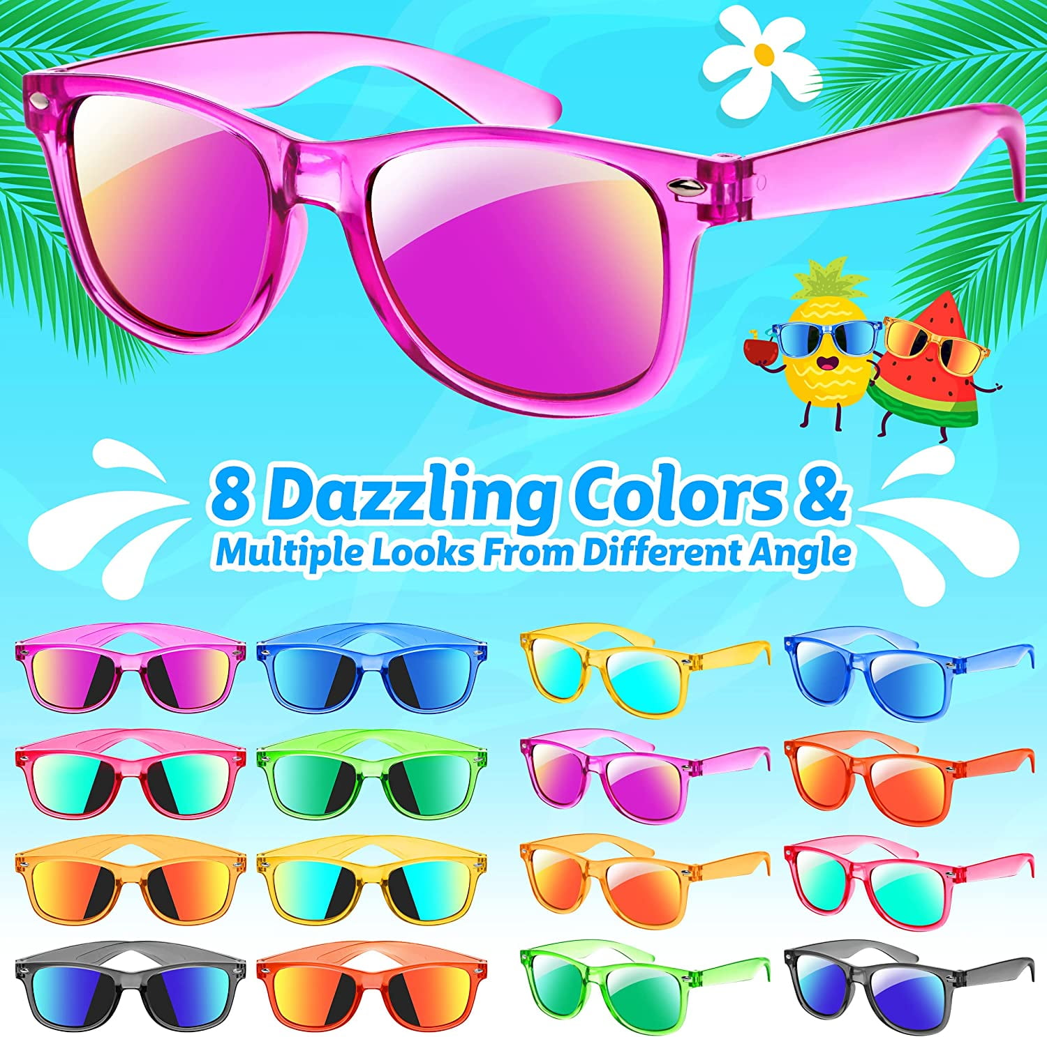 Prociv 24 Pack Kids Sunglasses Bulk, Kids Sunglasses Party Favor, Neon Translucent Sunglasses with UV400 Protection, Boys Girls Age 3-8, Beach Pool Birthday Party Supplies