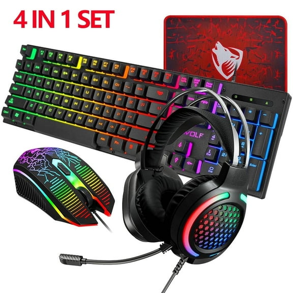 USB Wired Gaming Keyboard and Mouse and Headset Combo LED RGB Backlit 104 Keys Mechanical Feel for Laptop Computer Gamer Bundle