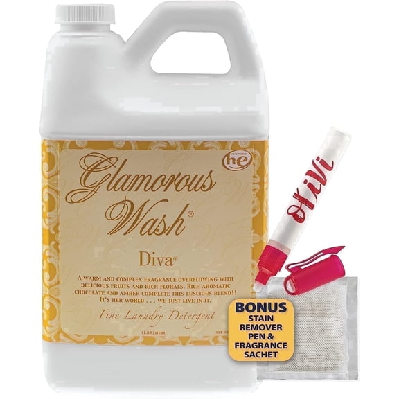 Tyler Candle Diva Glamorous Wash Liquid Laundry Detergent, 24 Loads, 64 fl oz, with Olivi Stain Remover Pen & Fresh Scented Sachet