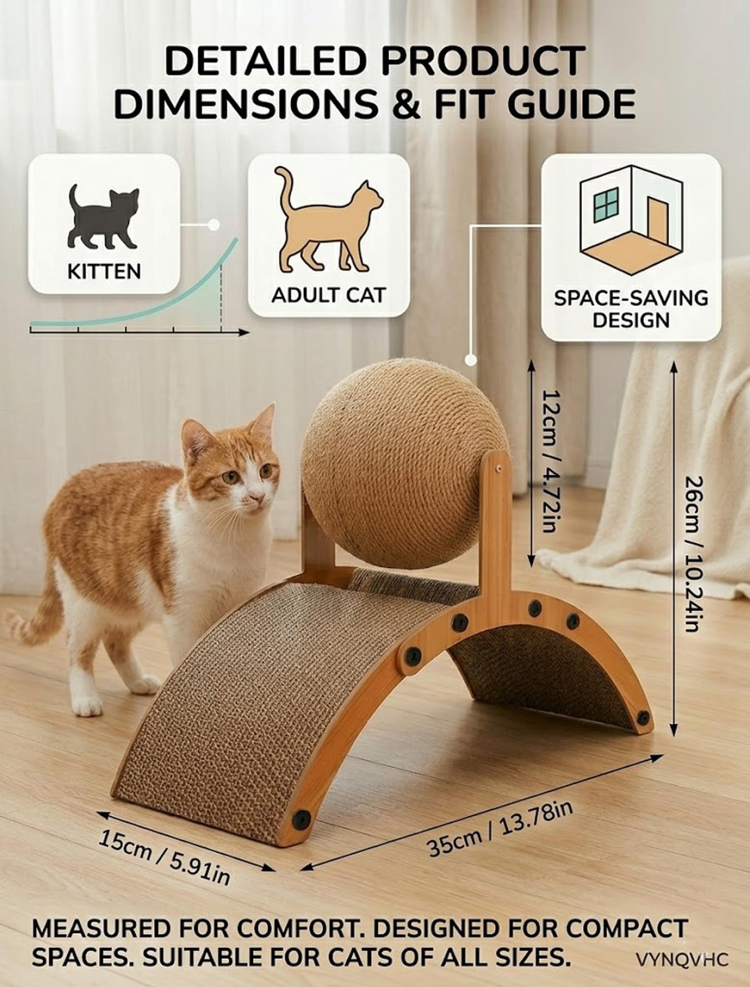 Cat Scratching Ball on Stand 2-in-1 Wood Cat Scratcher with Interactive Arch Bridge and Spinning Scratching Orb Indoor Cats Scratch Pad Furniture Protector