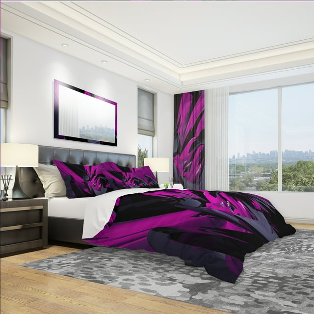 Designart 'Magenta and Grey Mixer' Modern & Contemporary Bedding Set - Duvet Cover & Shams