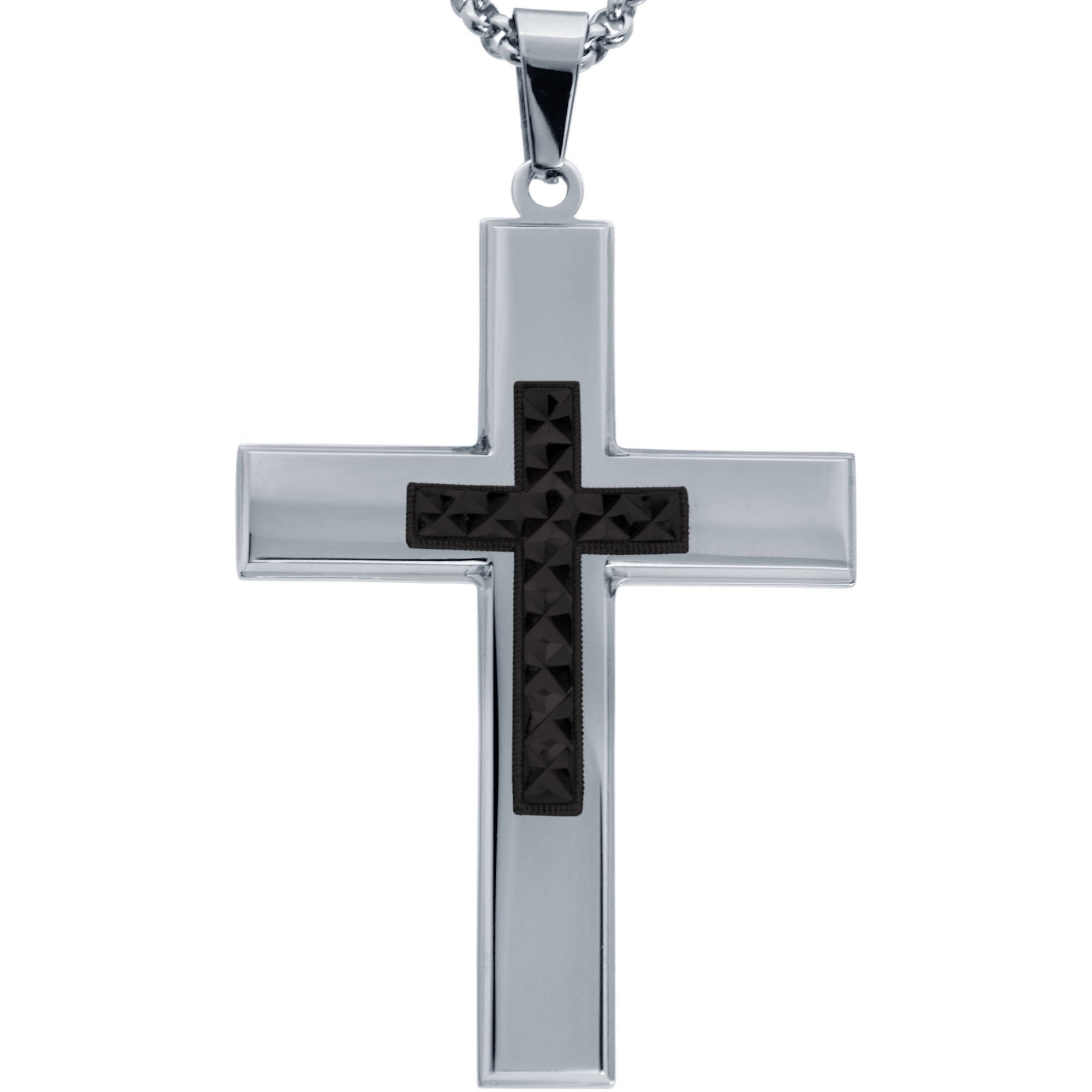 Jewelry Men's Stainless Steel Cross with Black Tone Diamond Cut Cross ...