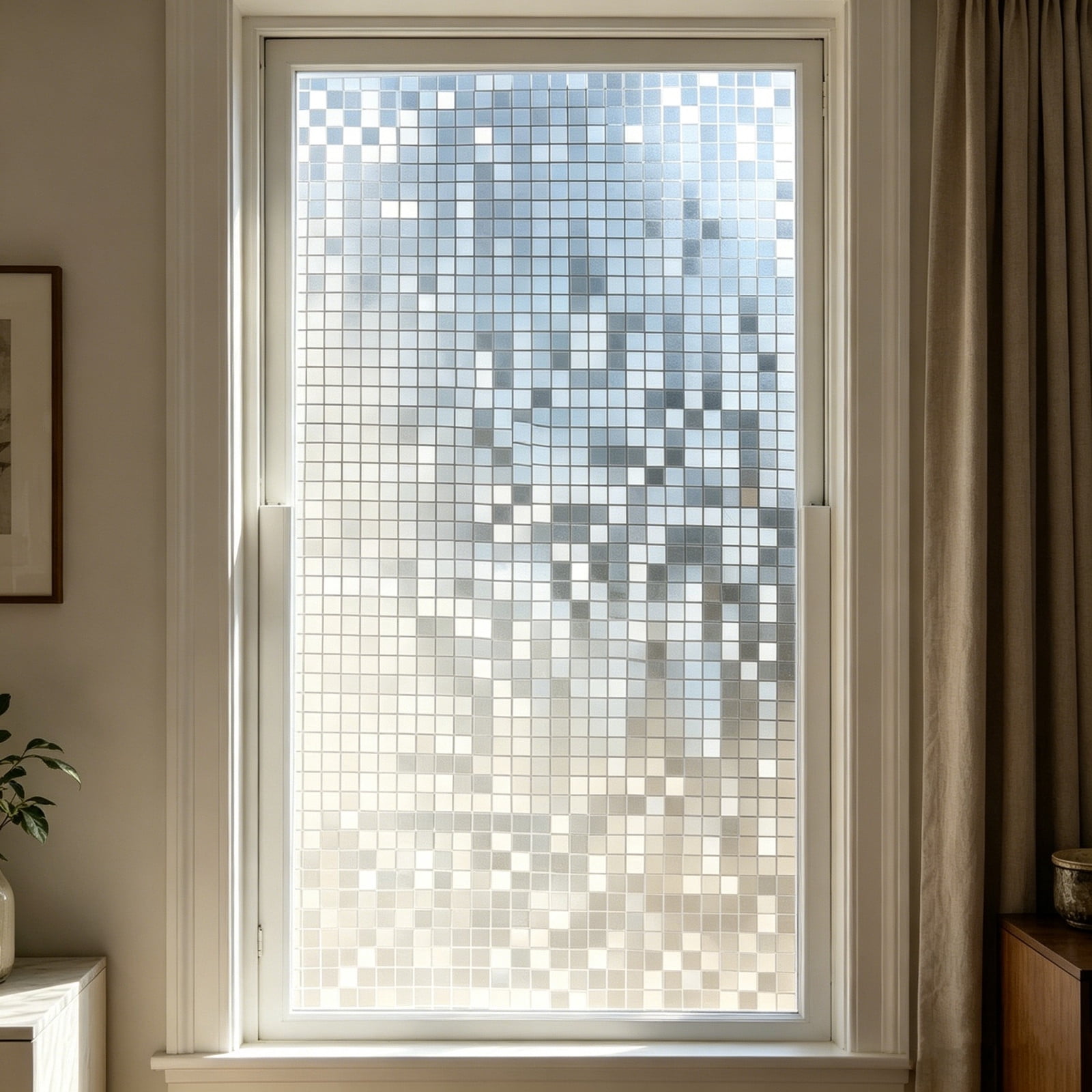 Window Film Sun Blocking Non Adhesive, Static Cling Glass Film for Home Office Bathroom Door, Heat Control Privacy Decorative Covering for Windows and Shower