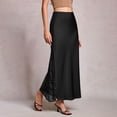 thumbnail image 5 of Gamivast Lace Maxi Skirt for Women High Waisted Smooth Elegant Satin Skirt Side Slit with Sheer Floral Lace Insert Panel Evening Party Cocktail Slip Skirt, 5 of 8