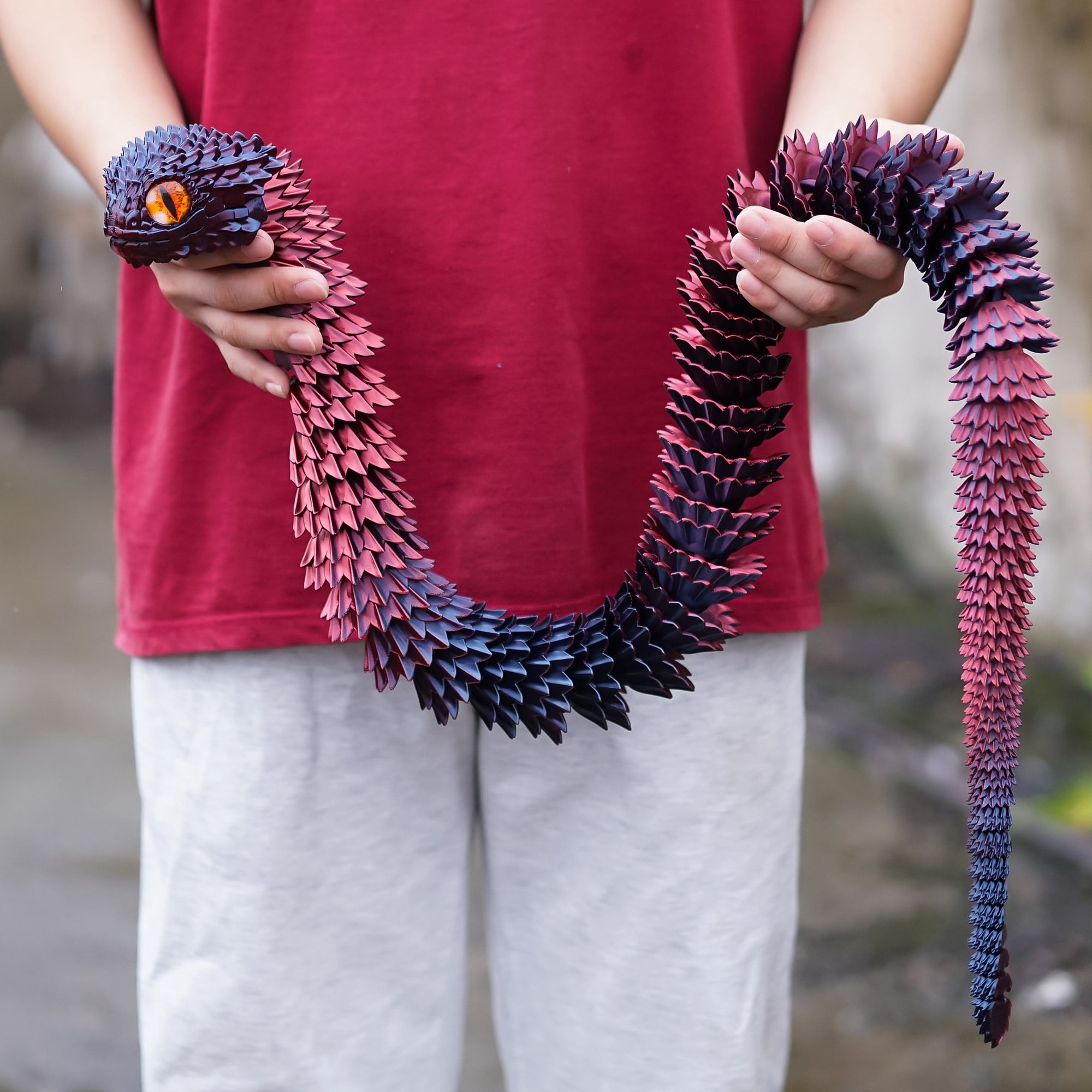 47.5inch 3D Printed snake,Flexible Joint Animal lacertid Figurines,Realistic Eyes, Home Office Decor,Fidget Toy for Adults Teens Boy Festival Gifts