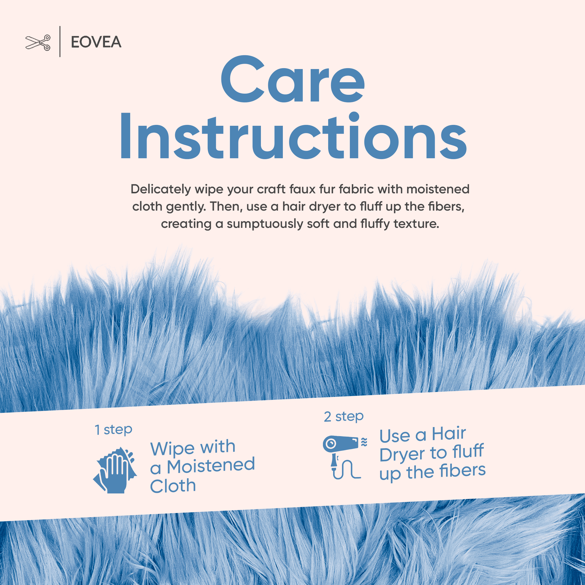 EOVEA Shaggy Faux Fur Fabric by The Yard - 18" X 60" Inch - Long Pile Fur - Fake Fur Materials - Soft & Fluffy Craft Fabric Supplies for DIY Arts & Crafts, Apparel, Costume, Rug(Baby Blue,Half Yard)