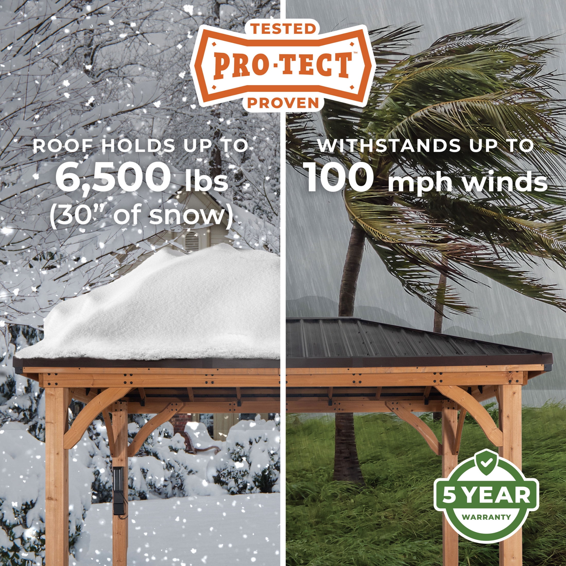 Backyard Discovery Barrington 12' x 10' Cedar Wood Gazebo, Galvanized Steel Roof, PowerPort