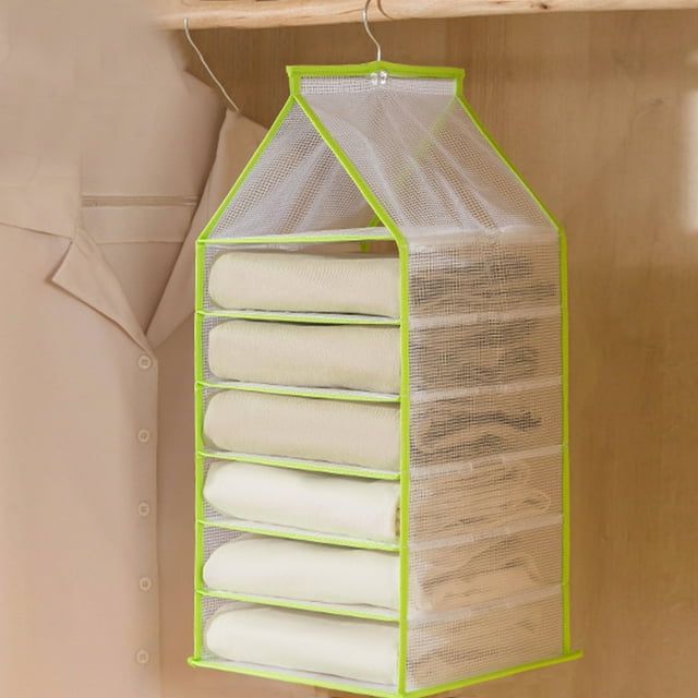Organizador de armario colgante, estantes de almacenamiento con 6 compartimentos, estantes colgantes de PVC blanco o verde para ropa, diseño que ahorra espacio para armarios pequeños y