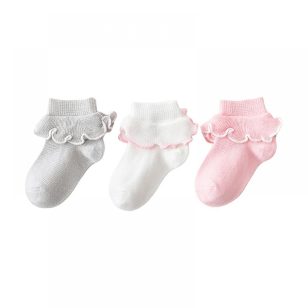 3 Pairs Kids Baby Girls Frilly Soft Cotton Socks Newborn Toddler Ankle Socks 