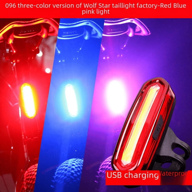 Luz trasera de bicicleta COB de dos colores, luz de advertencia de carga USB, luz roja, blanca, roja, azul y violeta, accesorios para bicicleta de montaña