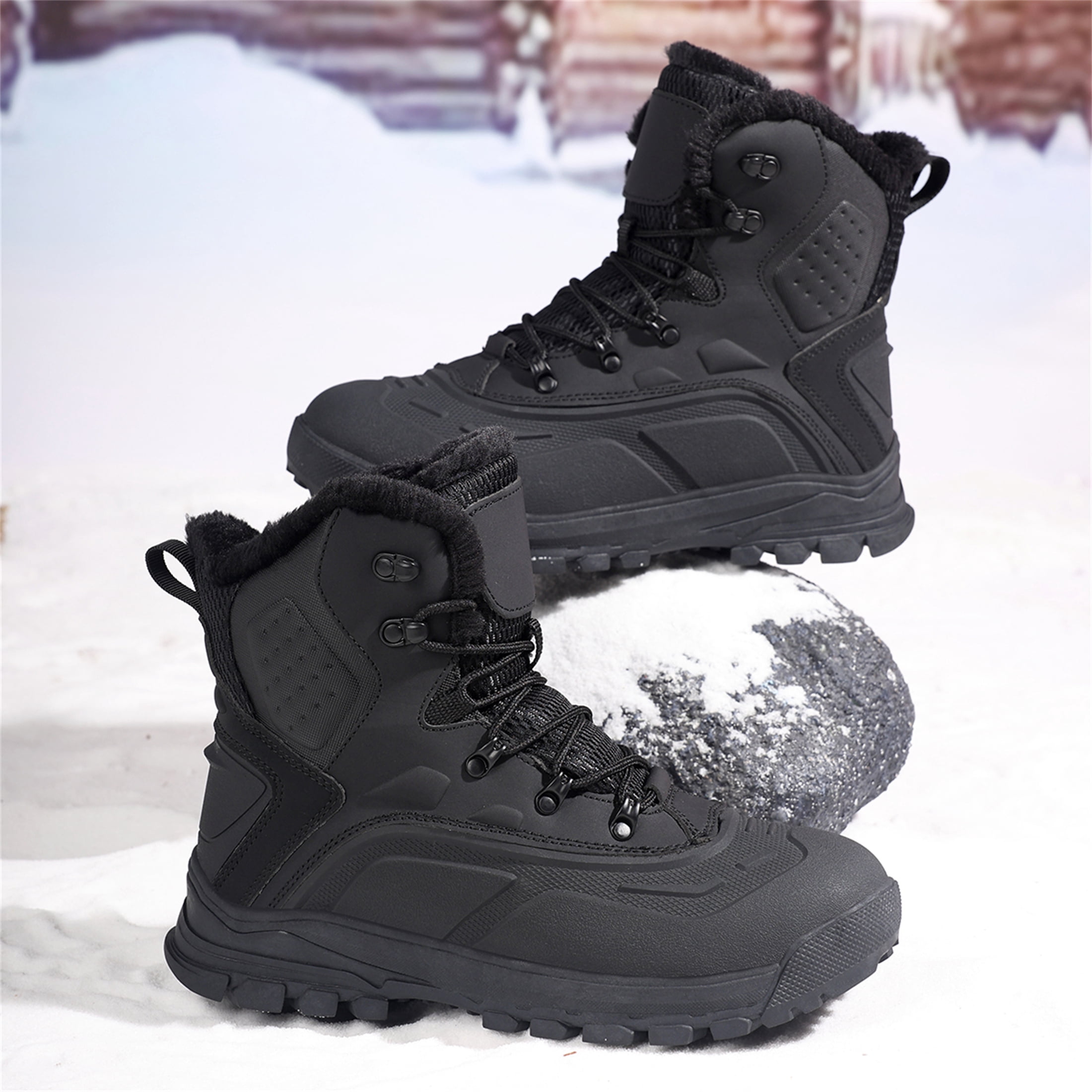 YOURDIARY Men's Ankle-High Waterproof Hiking Boots Snow Boots Outdoor Shoes Trekking Trails Faux Fur Lined