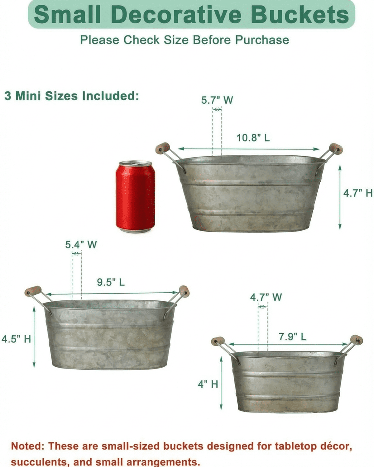 Galvanized Oval Planter Tubs for Outdoor Plants - Farmhouse Small Metal Tin Buckets with Drain Hole & Rubber Plug Medium Plant Containers with Handles Vintage Style for Decor, Set of 3
