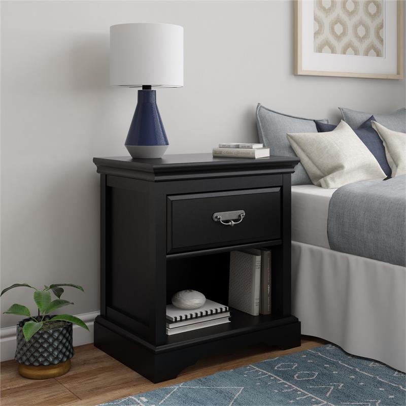 Bowery Hill 1 Drawer Wooden Nightstand in Black