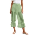thumbnail image 2 of Pounoo Womens Sheer Capri Pants Drawstring Waist Sheer Mesh Cropped Length Floral Embroidered Hem Trimb Pants Loose Fit Beach Cover Up Sheer Lightweight Pants, 2 of 5
