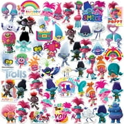 Trolls 50ct Vinyl Large Deluxe Stickers Variety Pack - Laptop, Water Bottle, Scrapbooking, Tablet, Skateboard, Indoor/Outdoor - Set of 50
