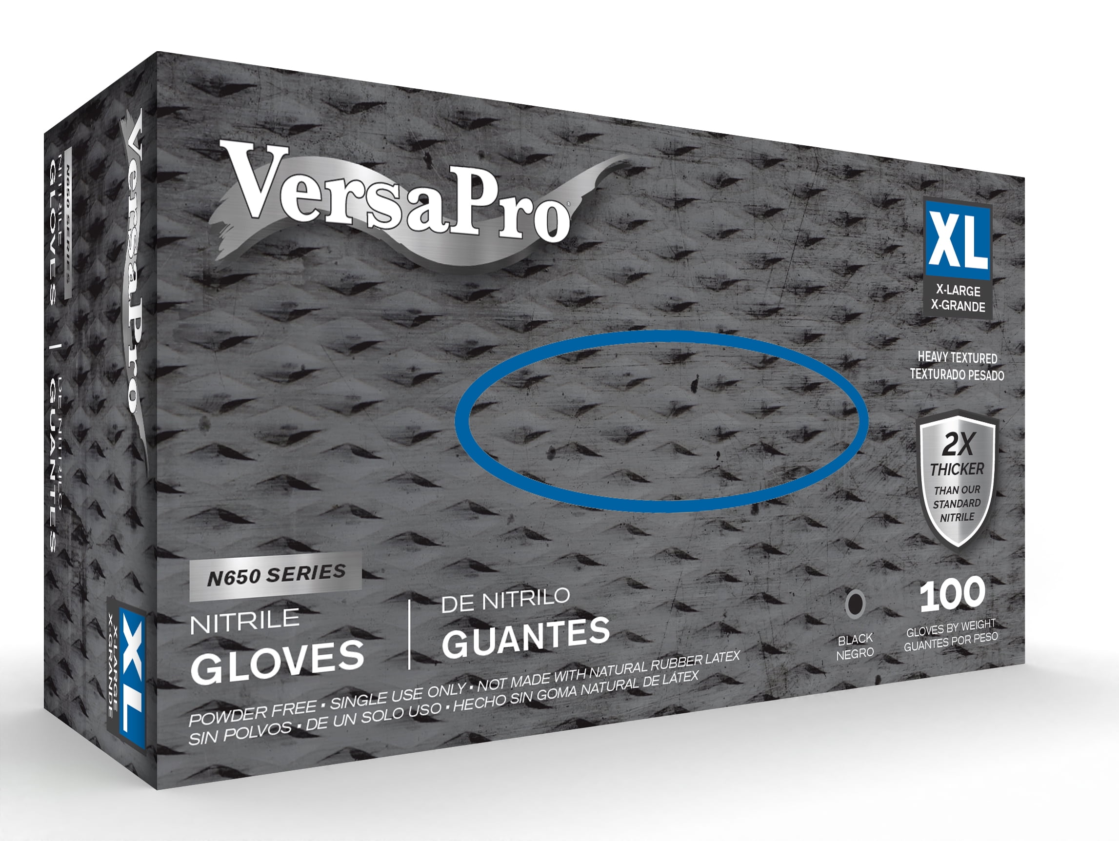 VersaPro N650XL Black Nitrile Gloves, 6.7 Mil, Diamond Grip