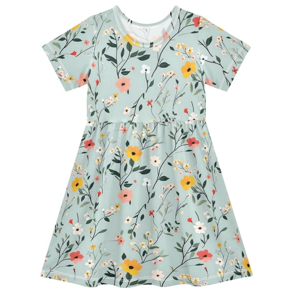 joogoo Wildflower Floral Girls' Short Sleeve Dress Kids Dresses 5-6T