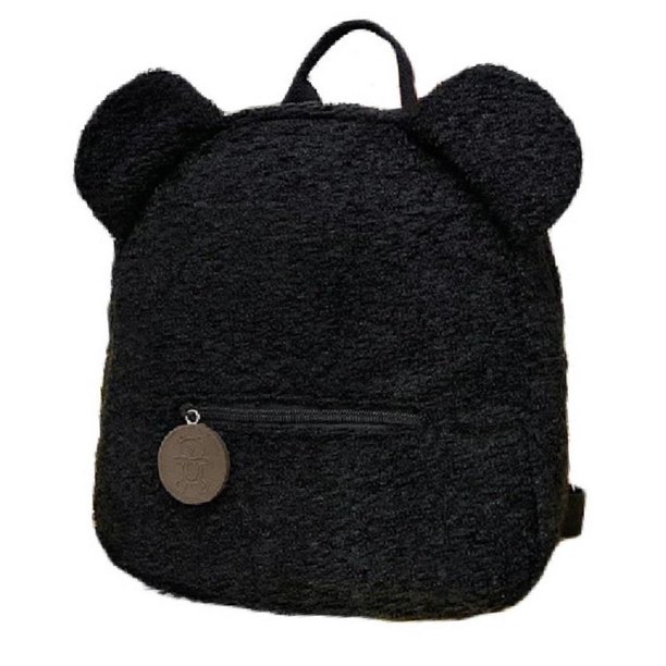 Sonducket Oso Mochilas Niños Viajes Compras Mochilas Casual Invierno Estilo lindo Cordero Fleece Bolso de hombro en forma de oso Mochilas Negro