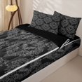 thumbnail image 3 of Homewish Gothic Halloween Bat Damask Zipper Twin Comforter Sets with Fitted Sheet and 2 Pillowcases,Vintage Damask Print Zipper Bedding Set,Black Gray,Black Reversible,4-Piece, 3 of 7