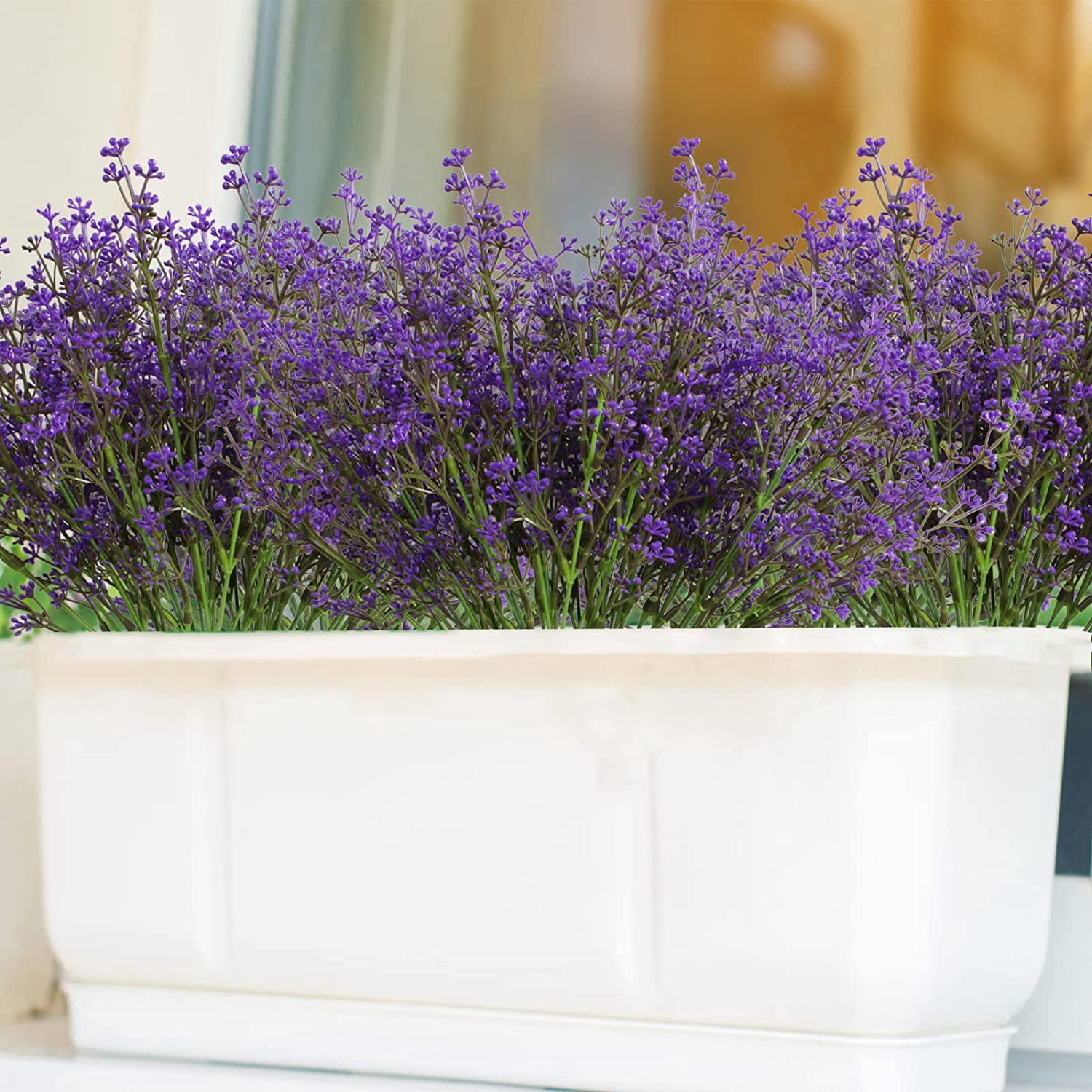 24Pcs Artificial Fall Flowers for Outdoors Fake Babybreath Faux Flowers Bouquets Branches for Harvest Festival Home Window Box Outdoor Decor (Purple)