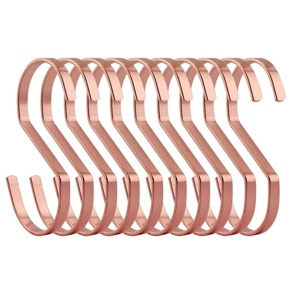 RuiLing 10-Pack 4 Inch Rose Gold Chrome Finish Steel Hanging Flat Hooks - S Shaped Hook Heavy-Duty S Hooks, for Kitchenware, Pots, Utensils, Plants, Towels, Gardening Tools, Clothes.