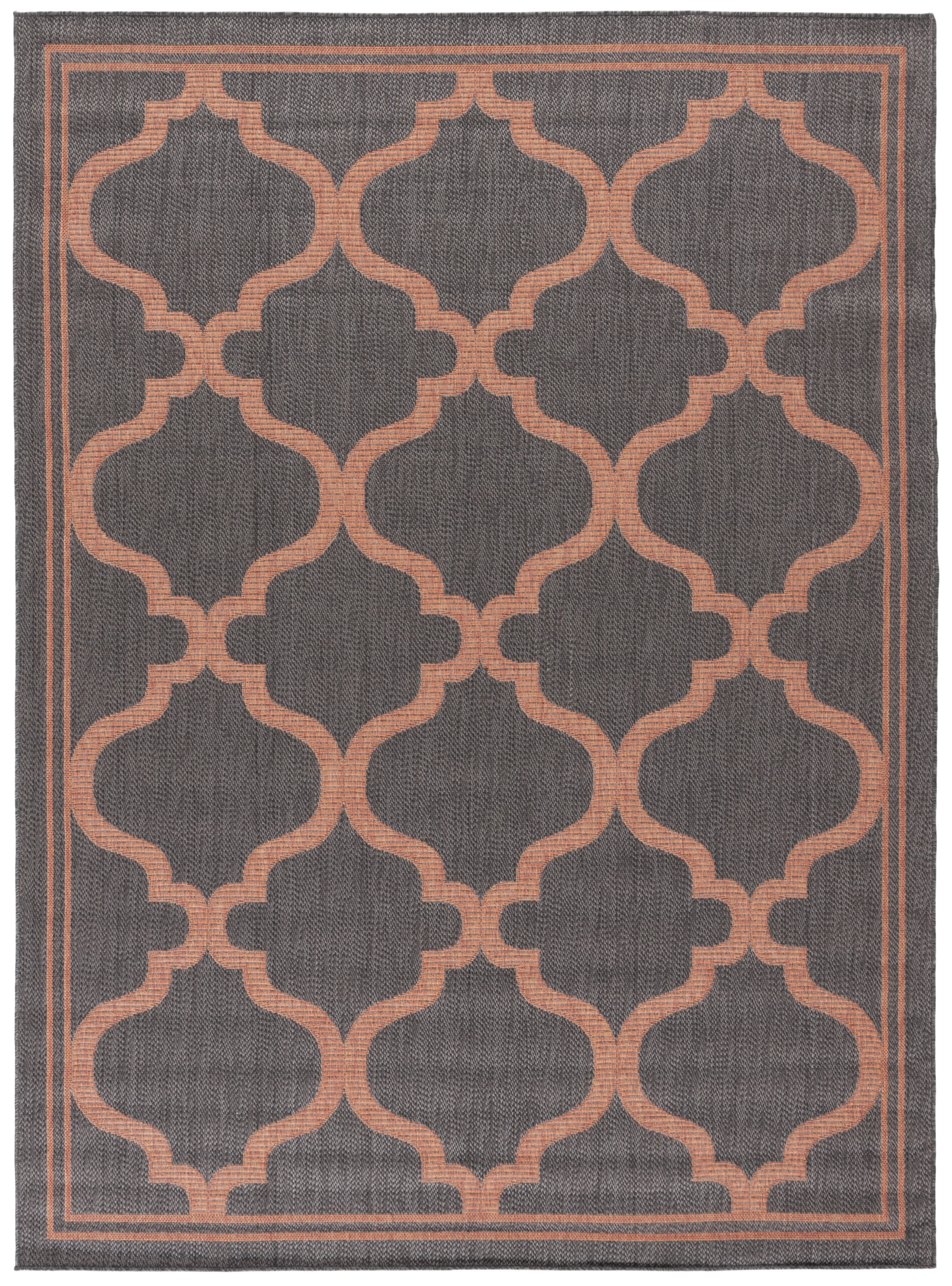 SAFAVIEH Machine Washable Rug Indoor/Outdoor Bermuda Collection - Bermuda Tamaya Geometric Machine Washable Indoor/Outdoor Area Rug, Charcoal/Rust, 8' x 10'