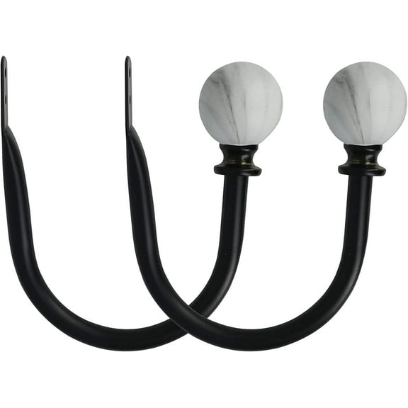 MERIVILLE Set of 2 Decorative White Marble Ball End Window Curtain Holdbacks for Draperies, Black