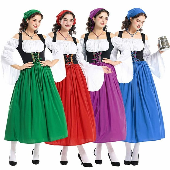 Jsaierl Women's Oktoberfest Dress Retro Medieval Victorian Gothic Maxi Dresses Adult Costumes Party Steampunk Ball Gown Halloween Costumes
