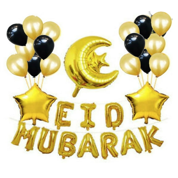 Eid Mubarak Aluminum Foil and Latex Balloon Bunting Set 40pcs/set (Gold)