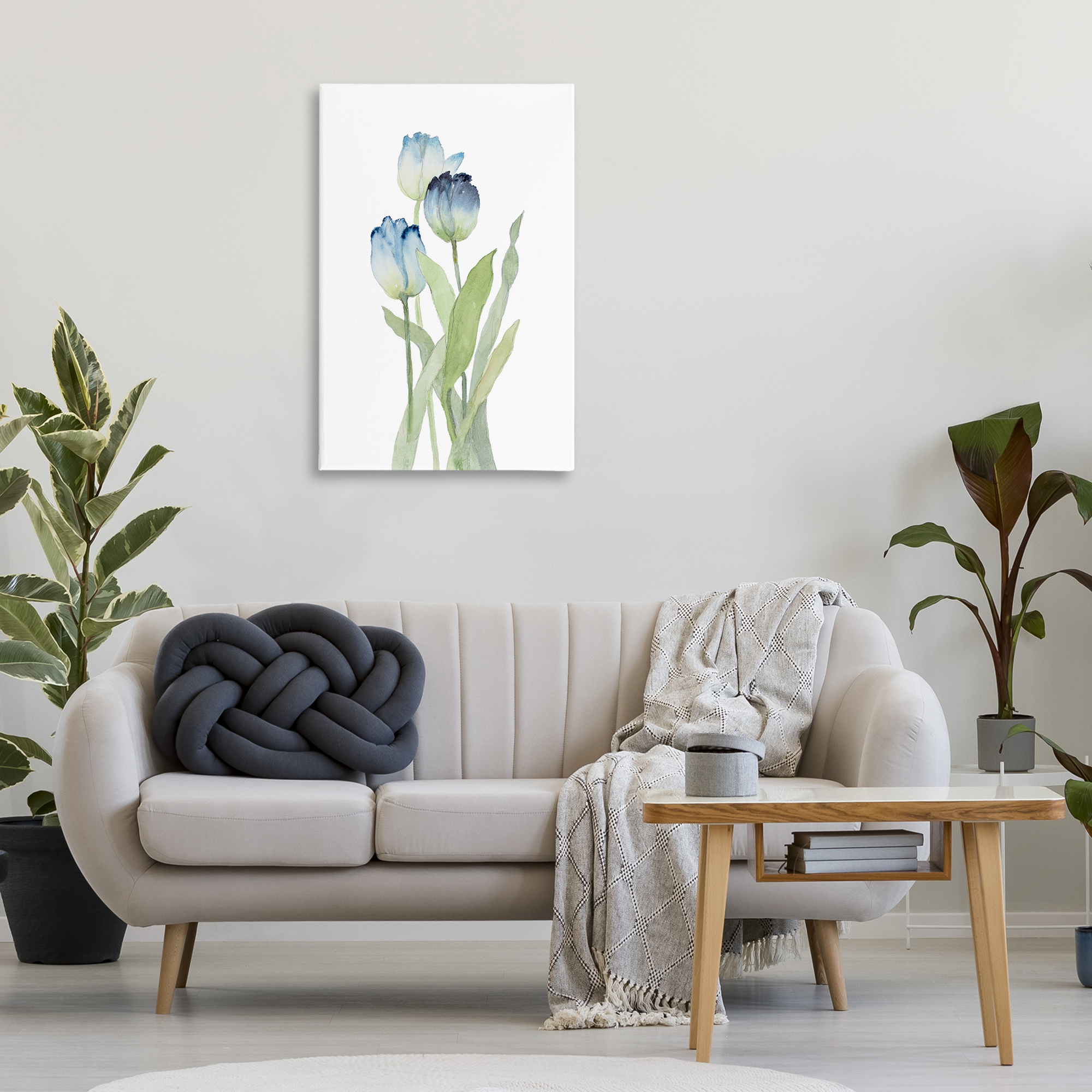 Stupell Industries Blue Garden Tulips Botanical & Floral Painting Gallery Wrapped Canvas Art Print Wall Art, 24 x 36