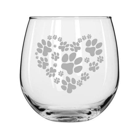 

Wine Glass for Red or White Wine Heart Paw Prints (16 oz Stemless)