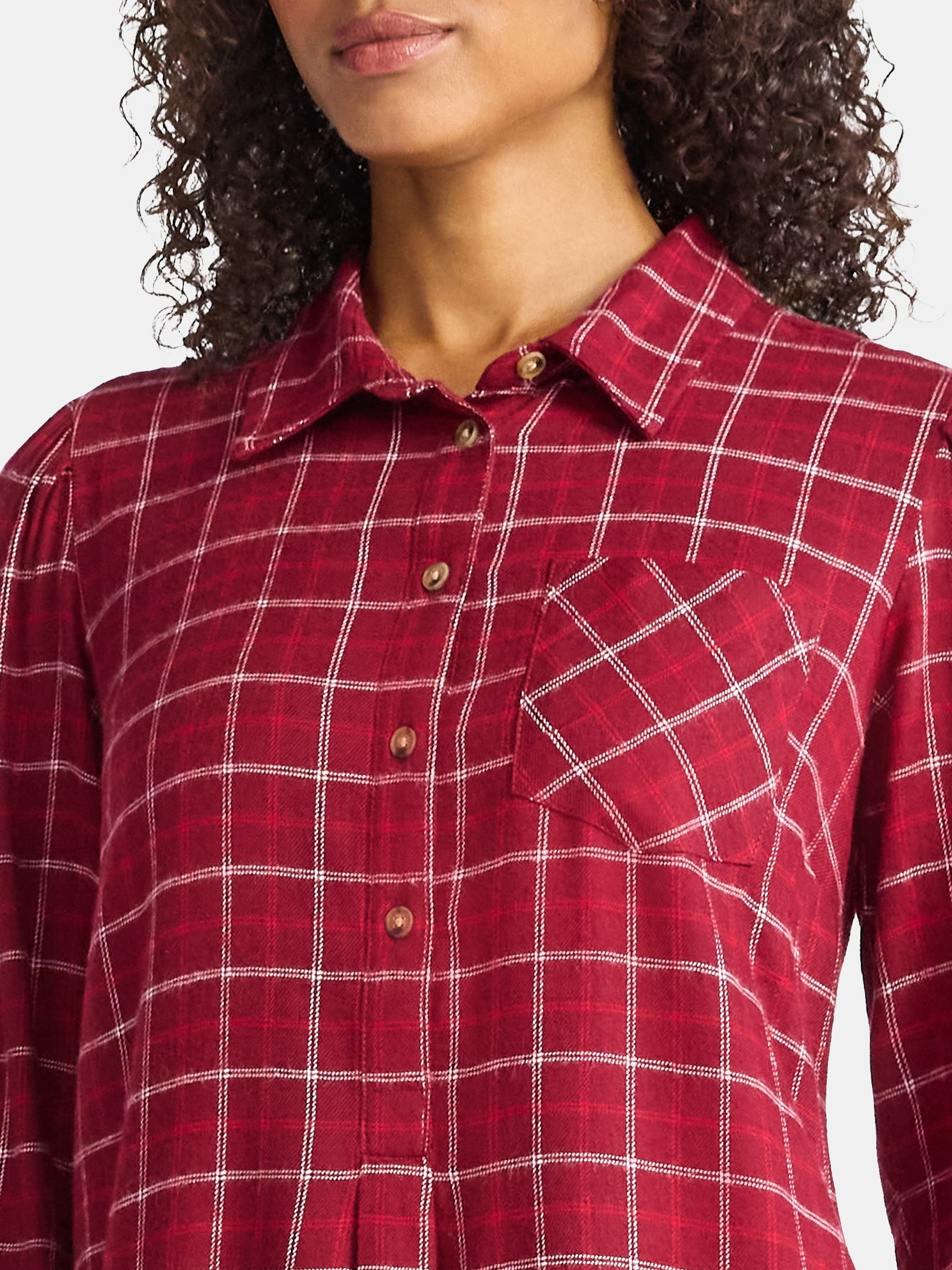 Time and Tru Women's Plaid Mini Dress with Long Sleeves, Sizes XS-XXXL
