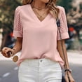 thumbnail image 5 of Top de manga corta de hilo de red de color liso con cuello en V para mujer primavera verano OAVQHLG3B Store  lin121212, 5 of 5